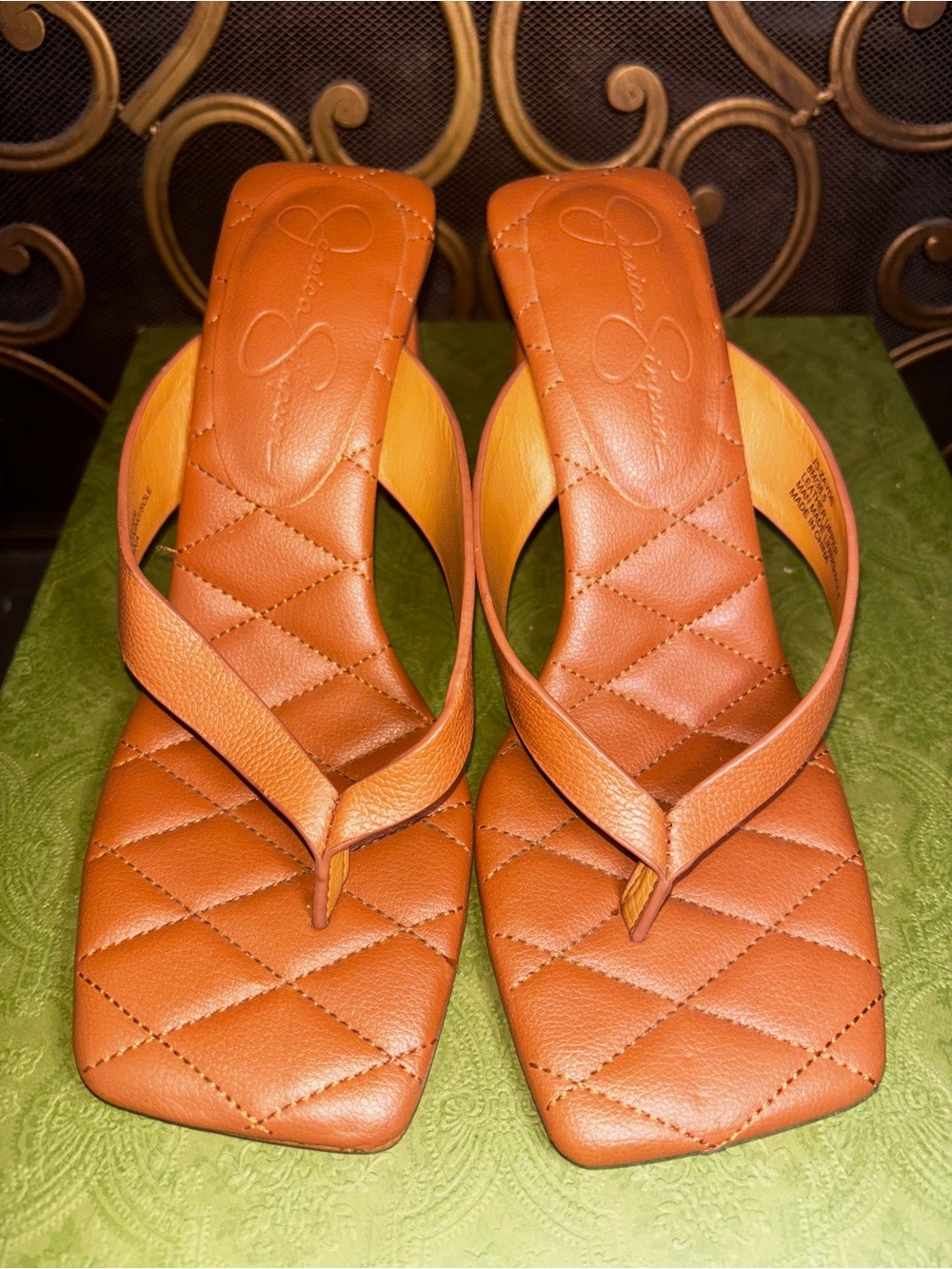 Jessica Simpson Quilted Tan Leather Thong Sandals